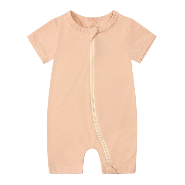 MIASHUI Baby Short Sleeve Rompers Girls Boys Zipper Jumpsuit Pajamas,Khaki,0-3 Months
