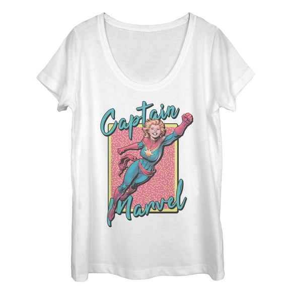 Women's Marvel Captain Marvel 90's Vibe  Scoop Neck White Medium