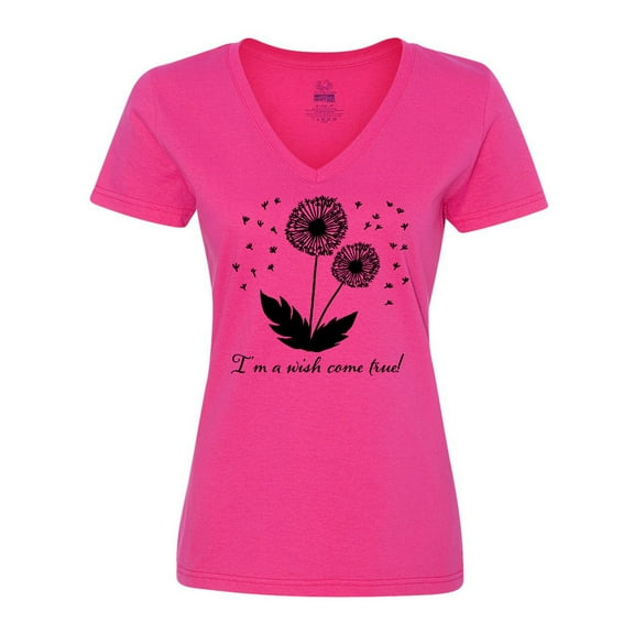 Inktastic I'm a Wish Come True Dandelion in Black Women's V-Neck T-Shirt