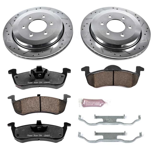 Power Stop K8358-36 Z36 Truck & Tow Front and Rear Brake Kit-Drilled/Slotted Rotors and Brake Pads 