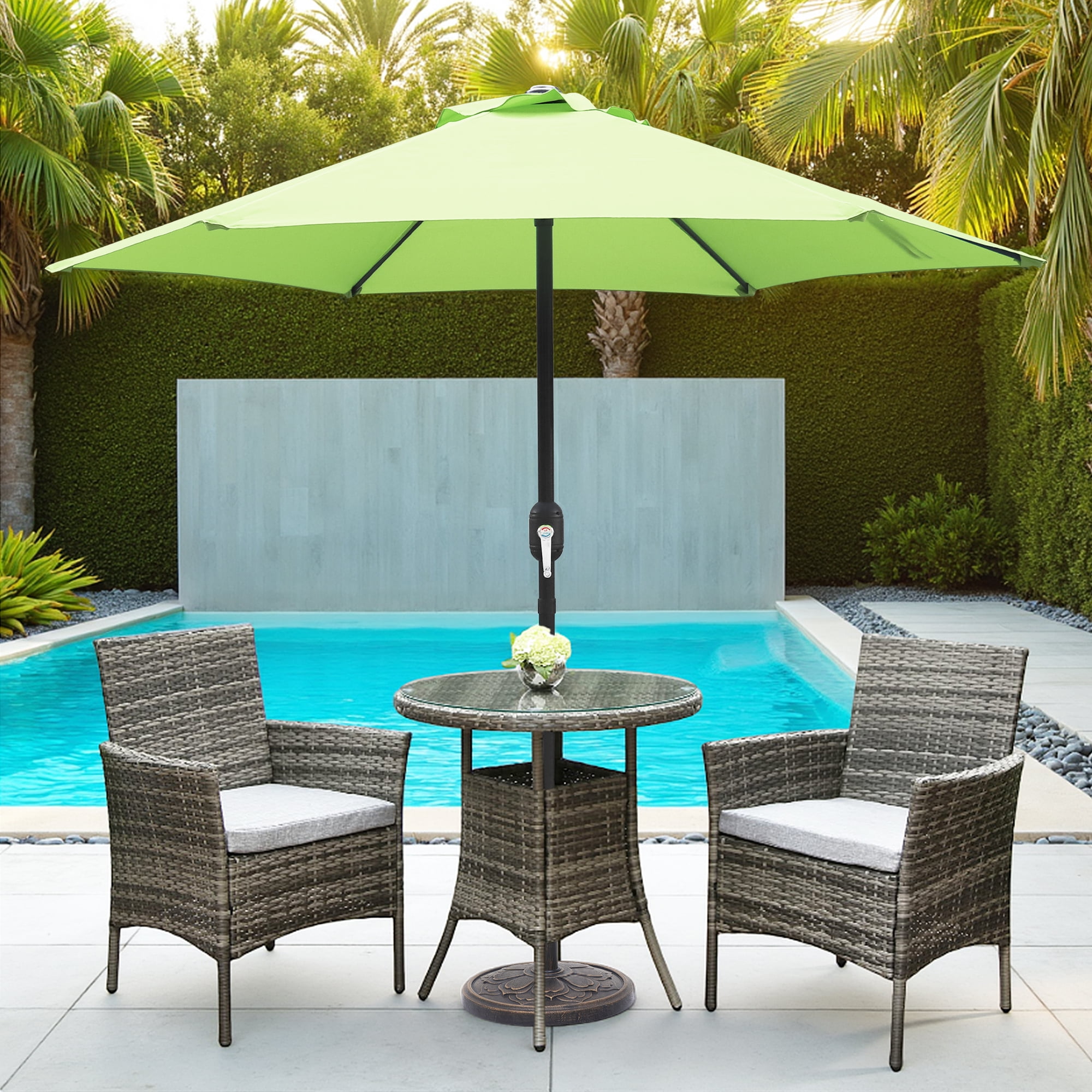 Abble 7.5ft Patio Umbrella with Crank Handle Outdoor Market Umbrella with 6 Sturdy Umbrella Ribs Waterproof for Garden Deck Backyard Pool, Green