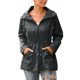 thumbnail image 1 of Gibobby chaquetas largo de algodón Chubasquero de manga larga de Color sólido a la moda para mujer con capucha cortavientos con cremallera y cordón impermeable con bolsillos (Gris, M), 1 of 5