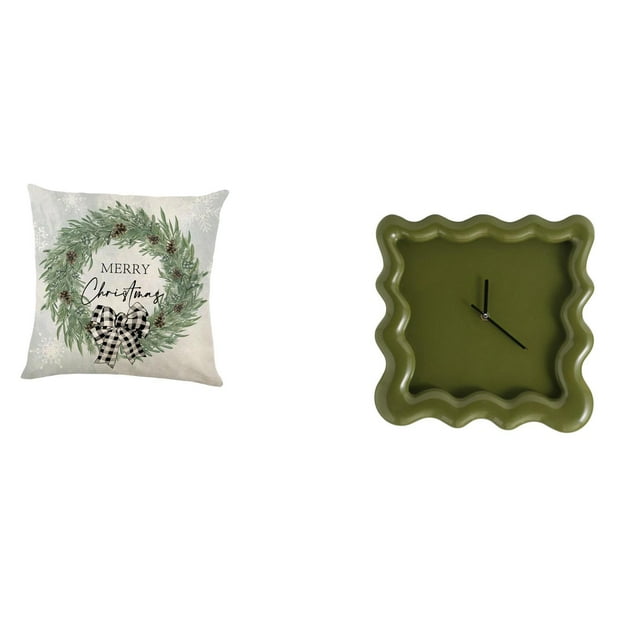 Funda de cojín cuadrada festiva con diseño de reloj de pared silencioso para decoración del hogar, oficina, sofá, coche, baño, , estudio.