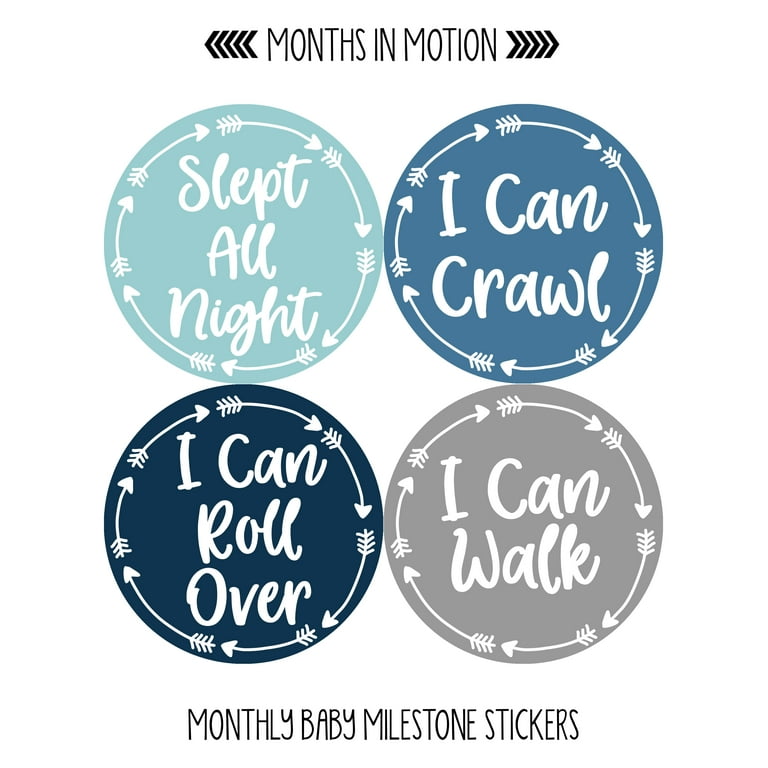 Baby Monthly Milestone Stickers - First Year Set of Baby Boy Month Stickers  for Photo Keepsakes 