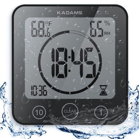 KADAMS Shower Clock Waterproof Bathroom Timer – Digital Wall Clock with Countdown, Magnetic Kitchen Clock with Temperature & Humidity, Suction Cup for Kids Shower Spa Sauna Cook Bath