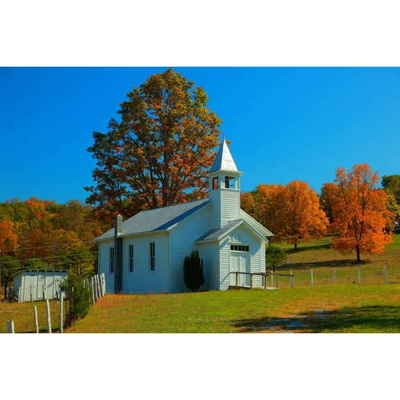 36x24in Photo Paper Country-church-bright-sunny-autumn-day - West Virginia - ForestWander
