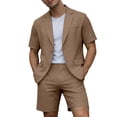 thumbnail image 2 of TrendOFT Mens Suit Sets Casual Formal Jackets And Shorts Two Piece Blazer Set Wedding Party Business Wear Coffee L, 2 of 7
