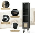 thumbnail image 5 of Topbuy Slim Tall Rattan Storage Cabinet Boho Accent Bookshelf w/ Rattan Door 12-Position Adjustable Shelf & Solid Wood Legs Black, 5 of 9