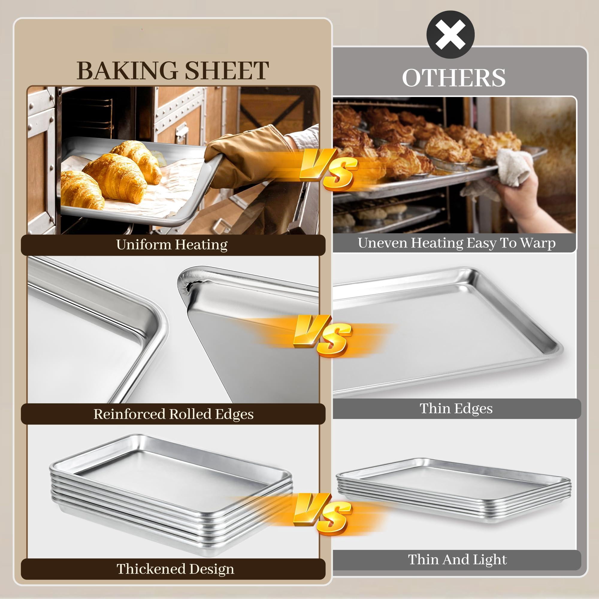 6 Pack Quarter Size 13" * 10" Baking Sheet Pan Aluminum Commercial Cookie Sheets For