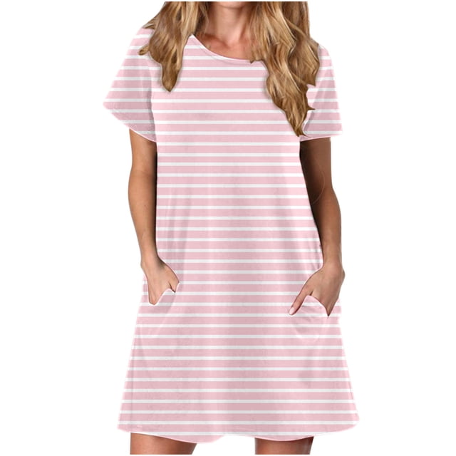 Chemises à Manches Courtes pour Femmes Robe T-Shirt d'Été Décontractée pour Femmes Tunique Ample à Manches Courtes avec Poches pour Femmes Robe d'Été Ample pour Femmes Robe T-Shirt Femme