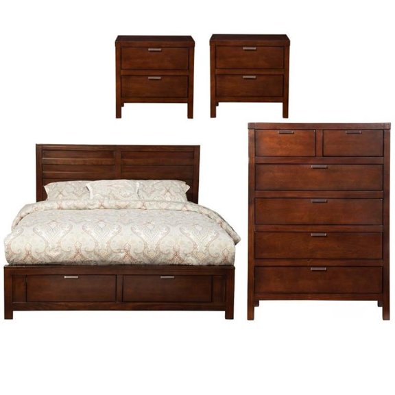 Home Square 4 Piece Furniture Set with Nightstand Full Size Storage Bed & Chest
