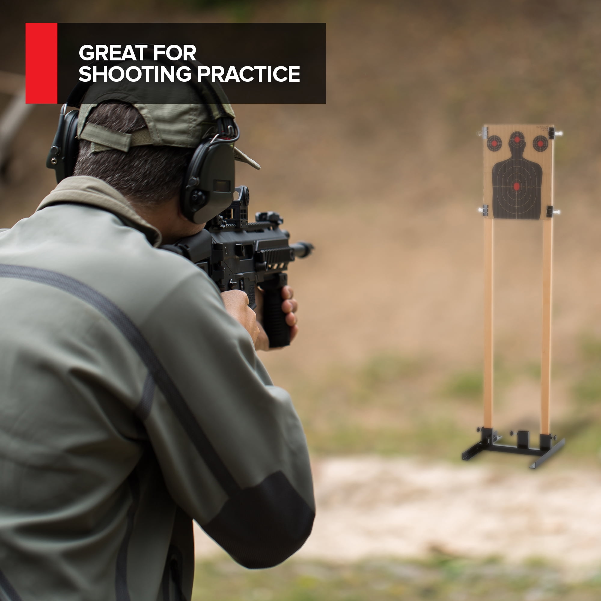 (2 Pack) Steel Target Stand Base for Paper Silhouette Shooting Targets, 8” - 24” Adjustable Width, USPSA/IPSC - IDPA Practice, Includes 2 Cardboard Targets for Shooting