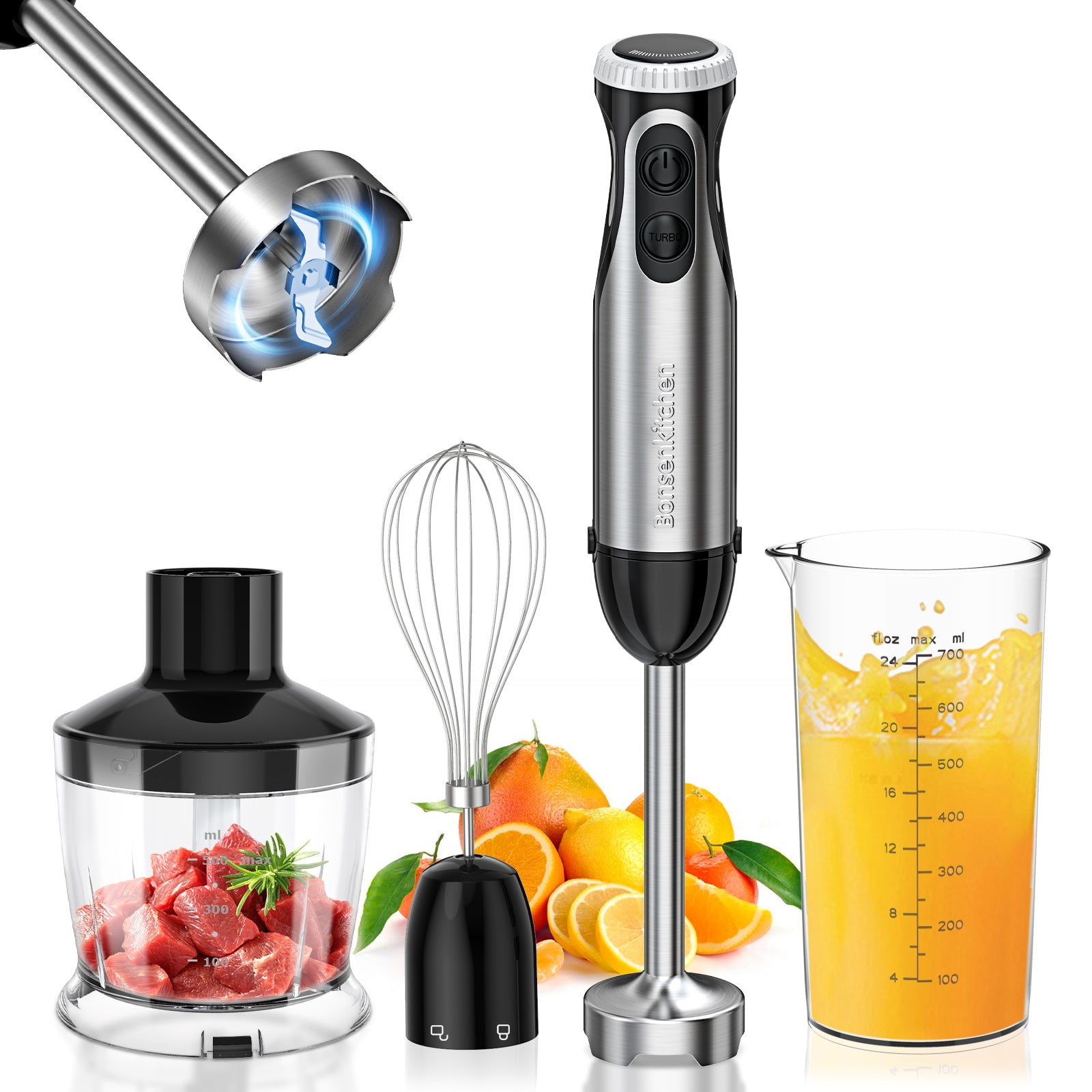 Bonsenkitchen Immersion Handheld Blender, Stainless Steel Hand Stick