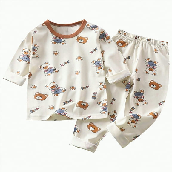 Baby Boy Outfits Kids Boys Autumn Winter Crew Neck Long Sleeve Stretch Waistband 6 9 12 18 24 Months Top and Pants Set Pajamas 2 Pcs