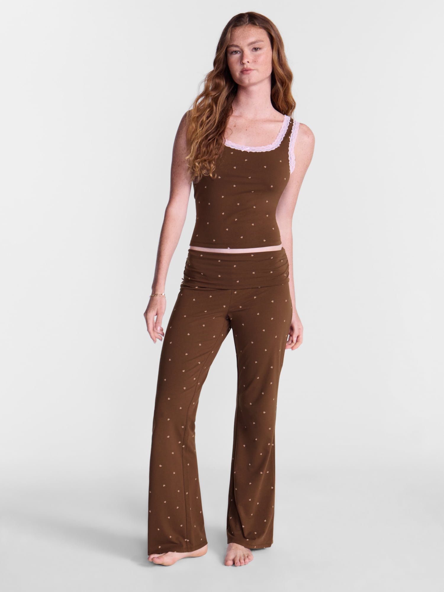 No Boundaries Cotton Blend Jersey Sleep Foldover Pants, 31'' Inseam, Women’s XXS-3X