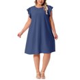 thumbnail image 2 of Agnes Orinda Women's Plus Size Summer Dresses Flutter Sleeve Crew Neck Beach Casual Midi Sundress 3X Navy Blue, 2 of 6