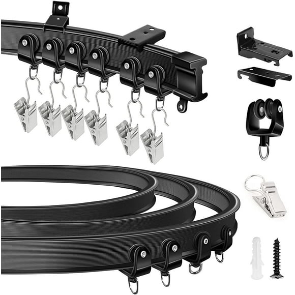shiyou-Ceiling Curtain Track, Curved Ceiling Curtain Track Bendable Wall Mount Black RV Curtain Rail 16Ft Heavy Duty Room Divider Flexible Ceiling Track Set for Bunk Bed Bay Window