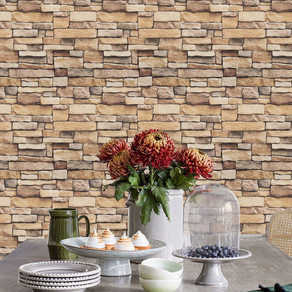 Arthome Rock Wallpaper Peel and Stick 17''x240'' Self Adhesive Contact Paper Waterproof Stone Brick Vinyl Film Wall Paper for Bedroom Living Room Fireplace Backsplash Wall Covering