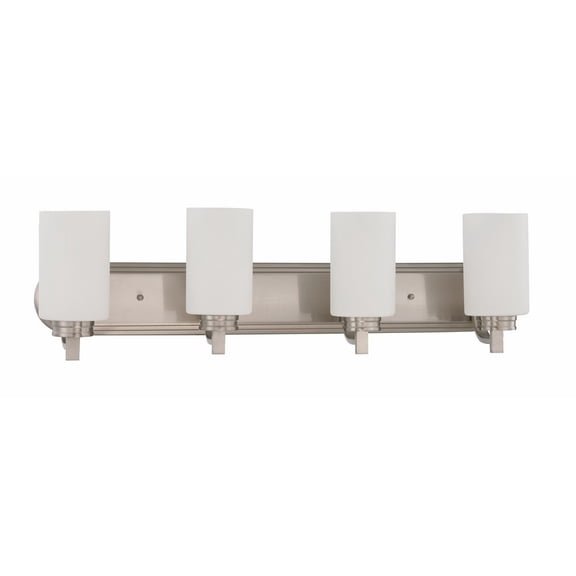 F18014-80-Sunset Lighting-Dalton - Four Light Bath Vanity   Bright Satin Nickel Finish with Opal Etched Glass