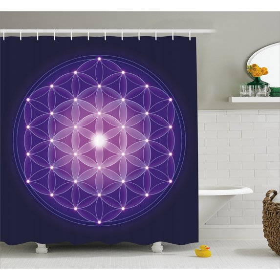 Ambesonne Dark Blue Shower Curtain, Flower of Life Stars, 69"Wx84"L, Dark Blue Purple
