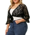 thumbnail image 4 of MODA NOVA Juniors Plus Size Bolero Tie Front Hollow Out Lace Crop Shrug Black 1X, 4 of 6