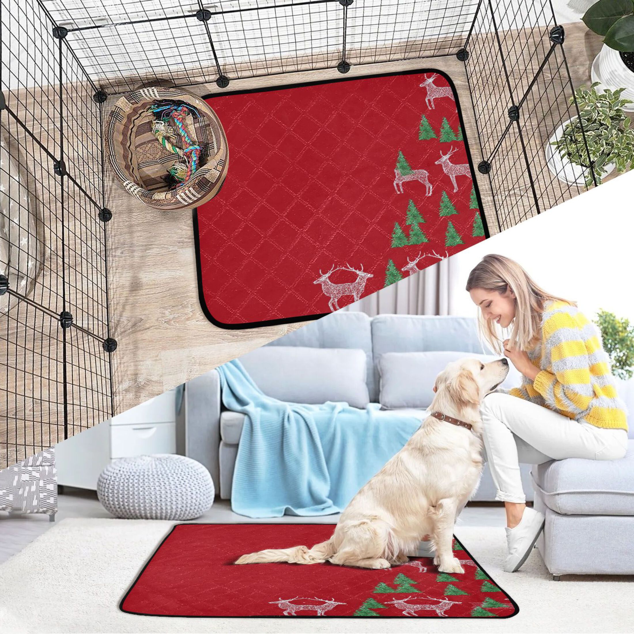 IAUYY Washable Pee Pads for Dogs Smallx3 Absorbent and Leak-Proof Non-Slip Reusable Puppy Pee Pads for Dogs Applicable to Playpen Potty Crate Red Deer Festival Theme