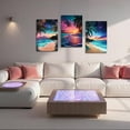 thumbnail image 3 of Hieng 3 Pieces Purple Sunset Beach Wall Art Aurora Landscape Canvas Prints Tropical Palm Trees Pictures Aurora Borealis Ocean Paintings for Bathroom Decor Unframed, 3 of 6
