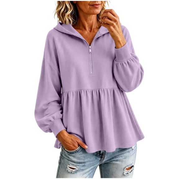 Cmfcve Peplum Hooded Sweatshirt for Women Casual Half Zip Hoodies Fall Winter Long Sleeve Tops