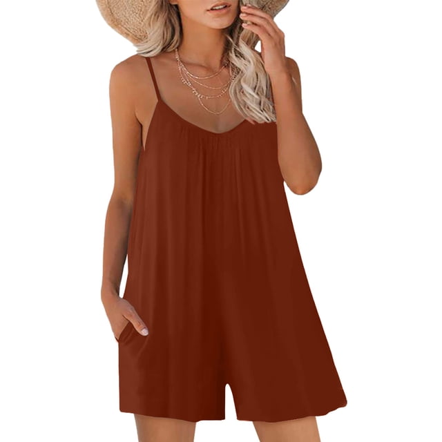 Romper Nfsion, casual de verano, sin mangas, para mujer, rojo ladrillo