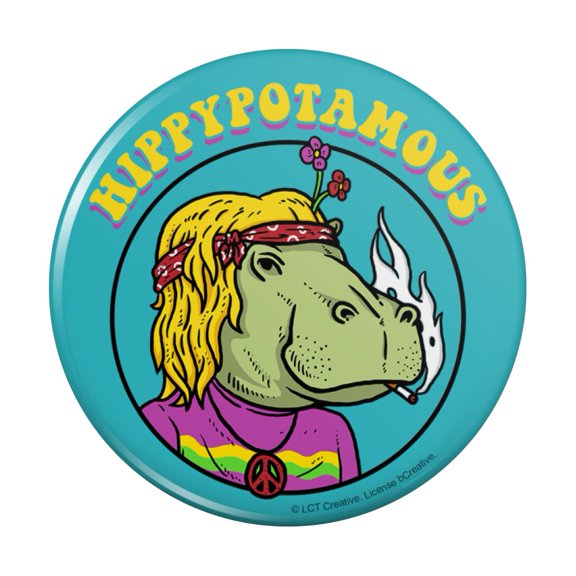 Hippypotamous Hippy Hippo Funny Humor Pinback Button Pin