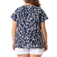 thumbnail image 3 of Agnes Orinda Women's Plus Chiffon Tie Neck Tassel Lace Insert Flare Sleeve Floral Tops 3X Navy Blue, 3 of 6