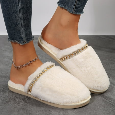 

Milamy Slippers for Women Fluffy Cozy Bedroom Slippers for Women Headband Flat sole Slipper Warm Fuzzy Womens House Shoes White 39