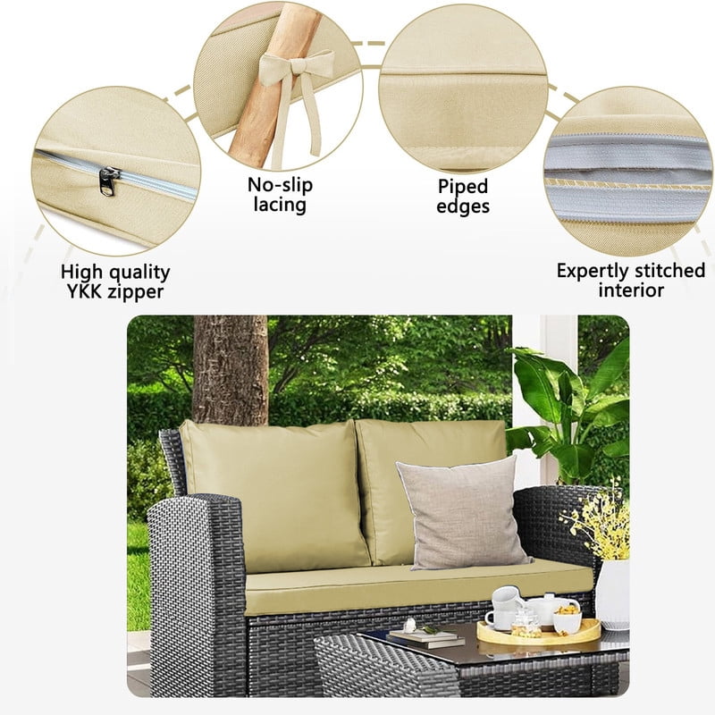 Outdoor Loveseat Cushion Set, Water Resistant chair cushion for patio furniture 48 x 24 inch, Outdoor Sofa replacement Cushions with Ties, Deep Seat Cushions（Beige）