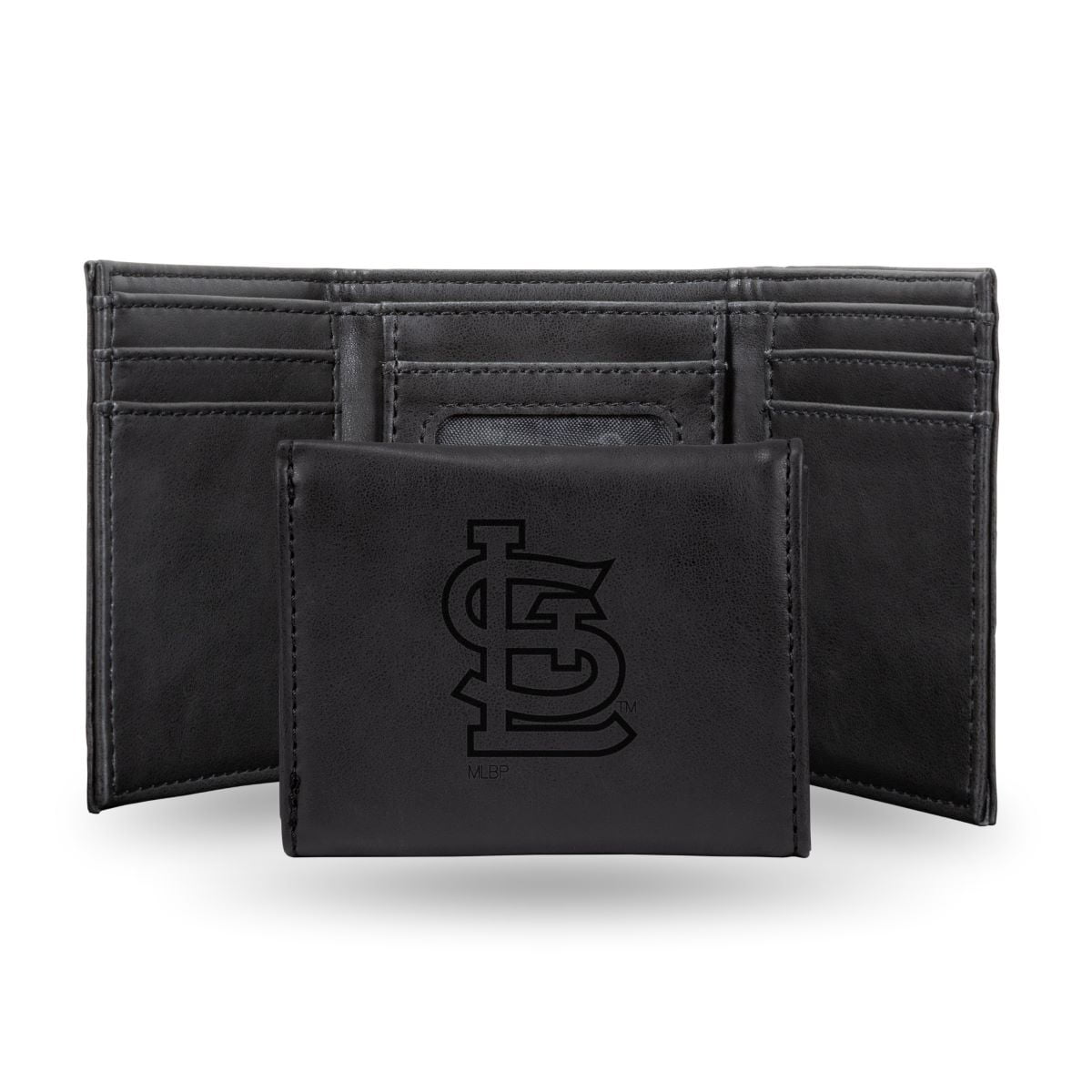 St. Louis Cardinals Laser Engraved Black Trifold Wallet - BiggSports