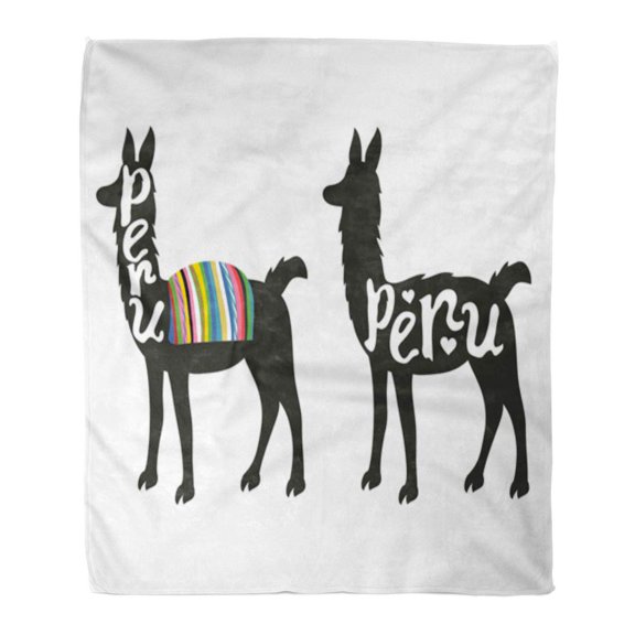 SIDONKU 50x60 inch Super Soft Throw Blanket Red Alpaca Funny Llama Silhouette Peru Lettering Culture Lama Home Decorative Flannel Plush Blanket