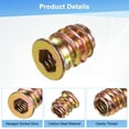 thumbnail image 2 of Paquete de 100 Tuercas de Inserción Roscadas para Madera, 1/4-20 x 10mm con Llave para Muebles de Madera [Tono Dorado], 2 of 6