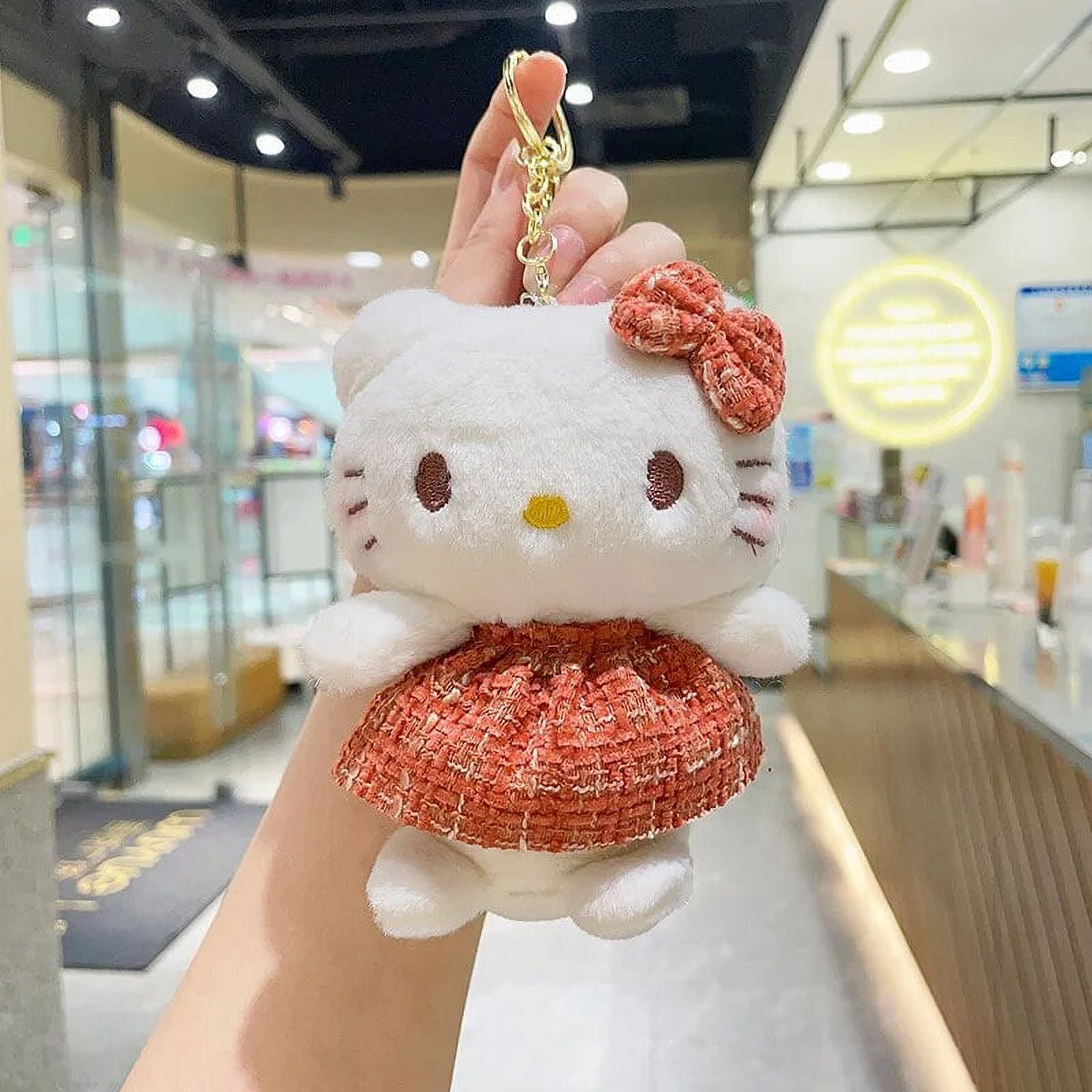 Sanrio Plush Toys Cute Hello Kitty Plush Keychain Gold Silk Dress
