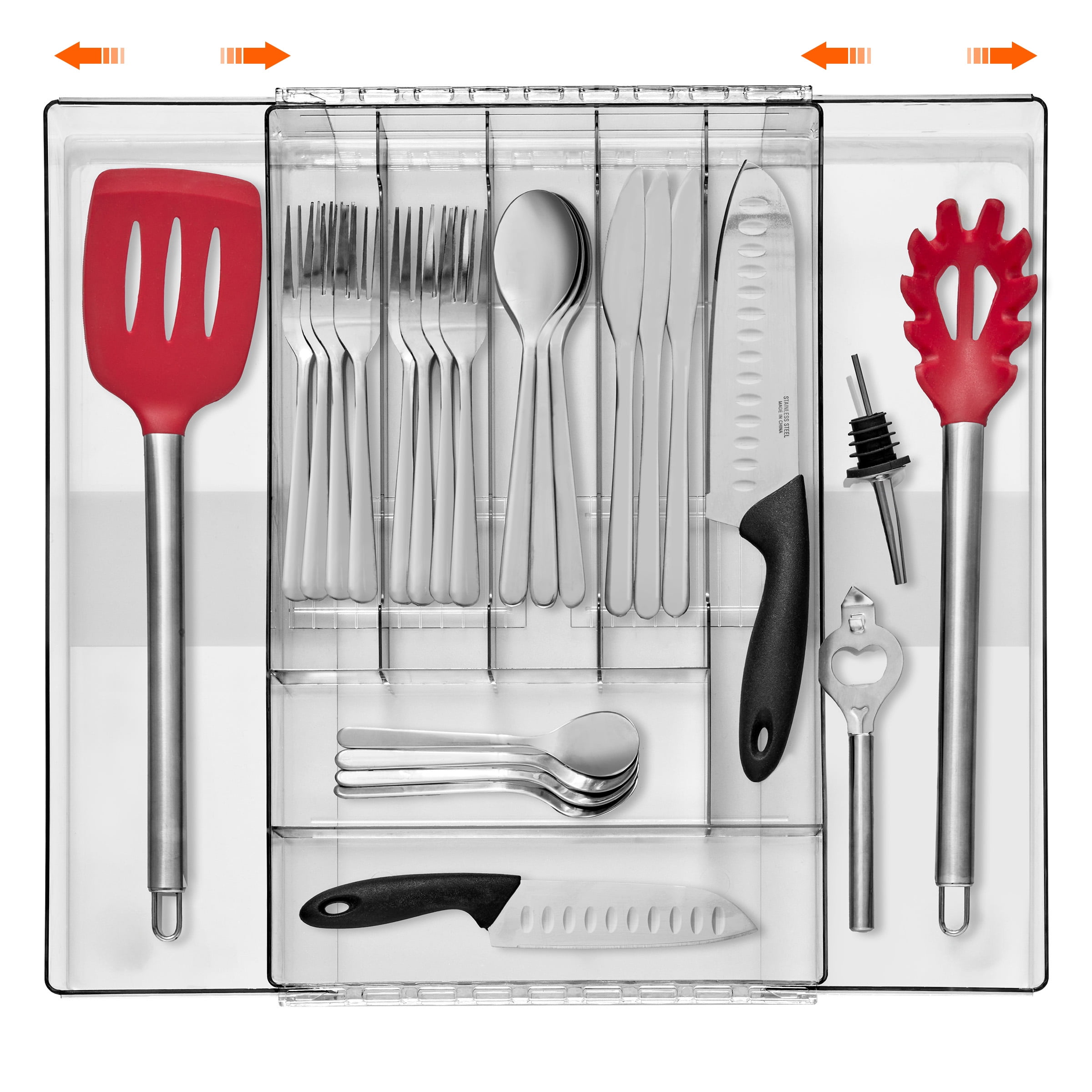 Sorbus Clear Expandable Silverware Drawer Organizer, Adjustable Cutlery Tray