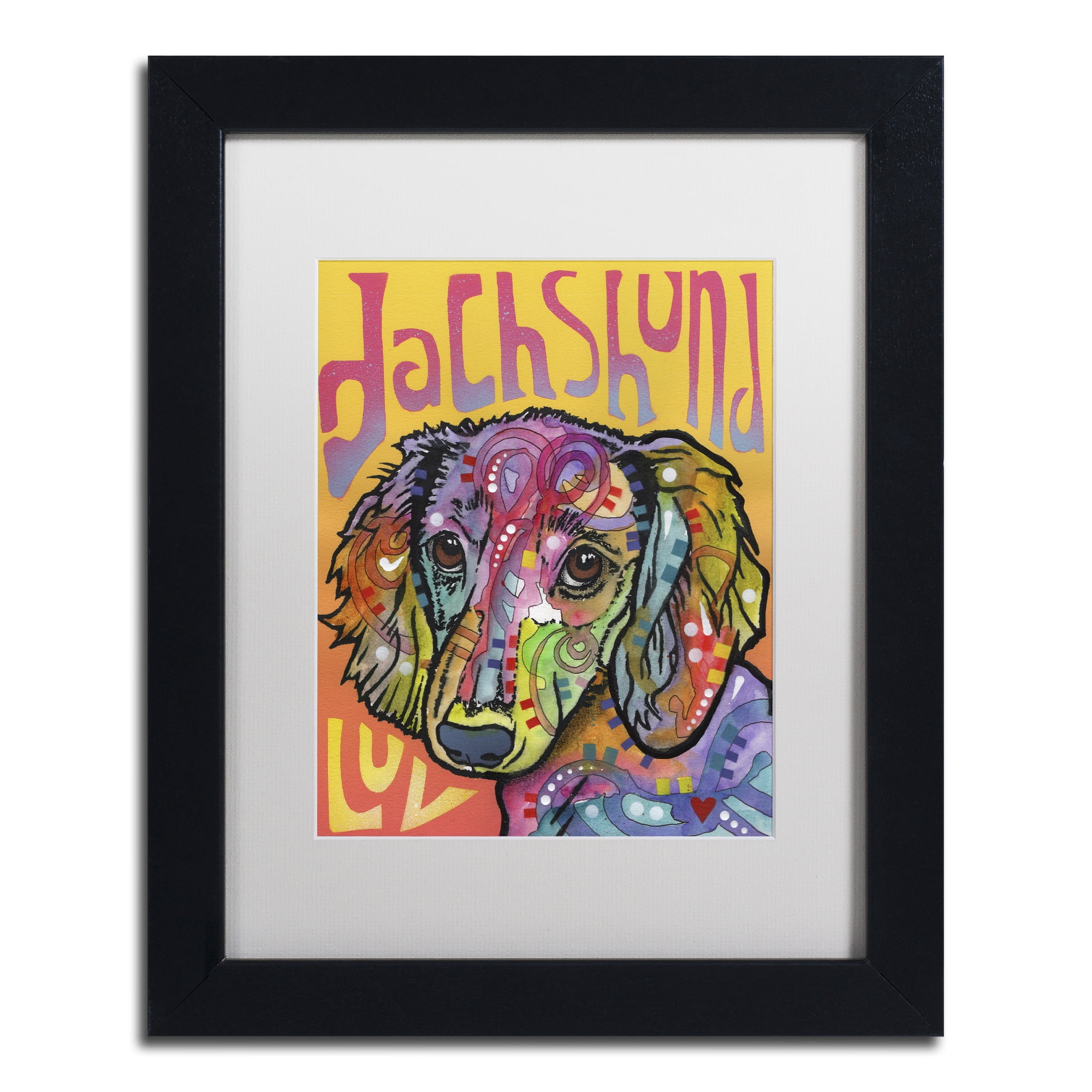 Trademark Fine Art 'Dachshund Love' Canvas Art by Dean Russo, White Matte, Black Frame