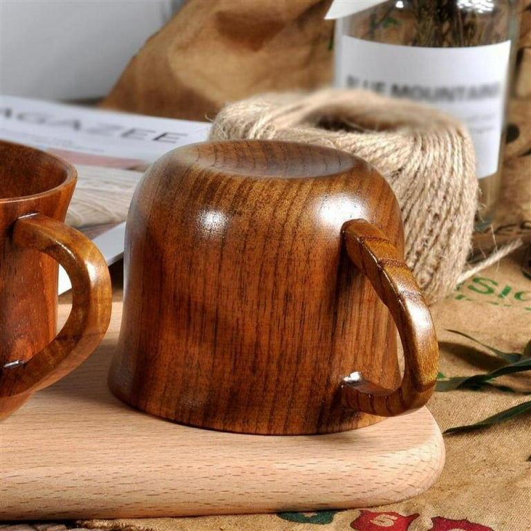Wooden Coffee Mug, Coffee Travel Mug Beer Mugs Wood Cup with Handle for Men  Camping, 300ml