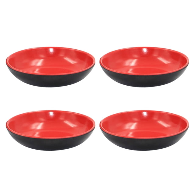 4 platos redondos de melamina para salsa, salsas, aperitivos y salsas rojas y negras.