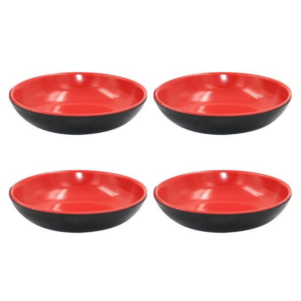 4 platos redondos de melamina para salsa, salsas, aperitivos y salsas rojas y negras.