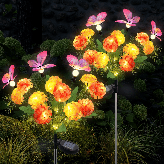 Ninonly 2 Pack Solar Garden Lights with 2 Lighting Modes, Solar Powered Flower Lights Waterproof,Solar Butterfly Balls Lights Outdoor for Landscape,Yard, Pathway, Garden Decoration