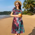 thumbnail image 4 of Rocae Psychedelic Hairless Cat for Dresses Summer Casual Ruffle Short Sleeve Cute Crew Neck Flowy Dress with Pockets, 4 of 6