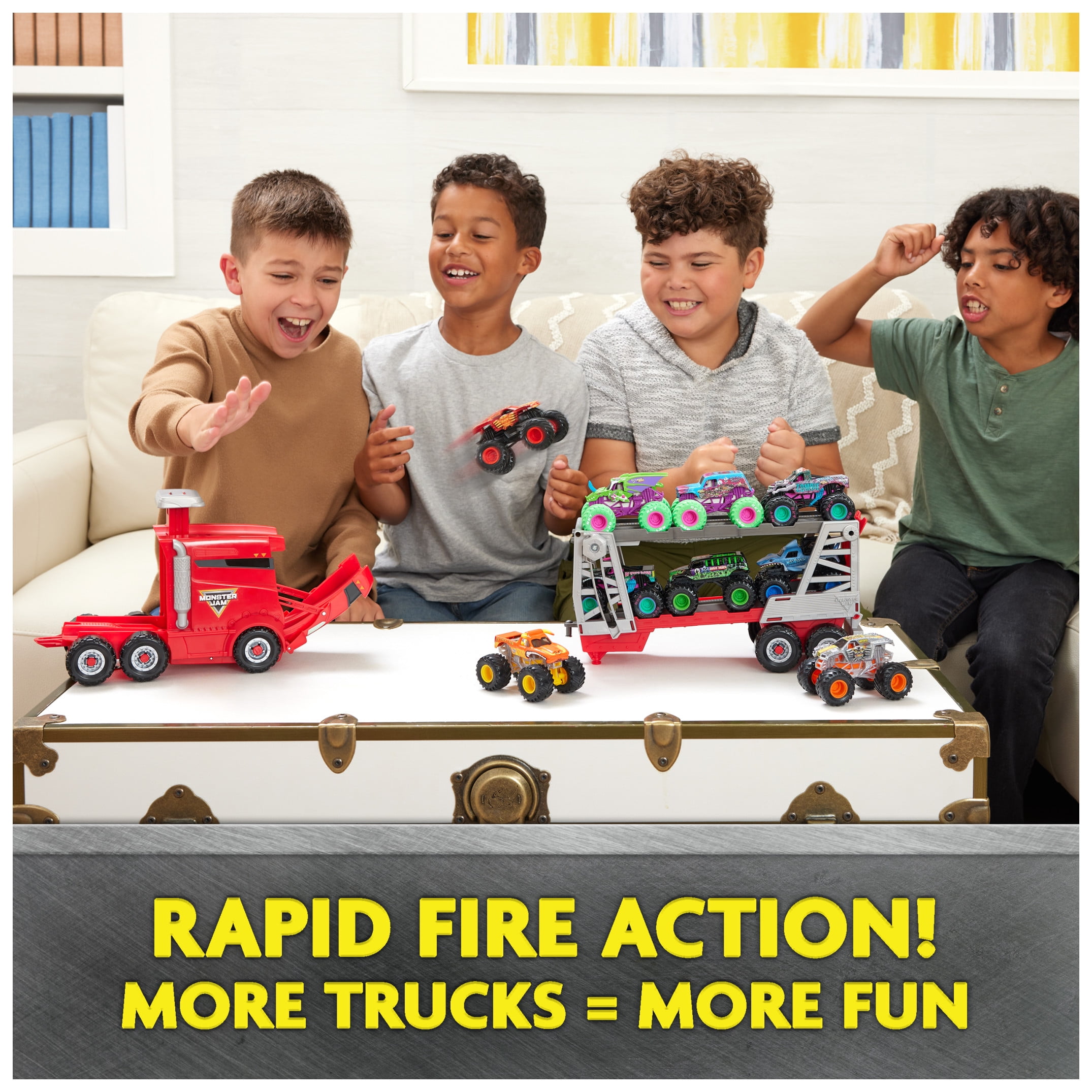 Monster Jam, 2-in-1 Launch N’ Go Hauler Playset and Storage with Exclusive Monster Truck (New)