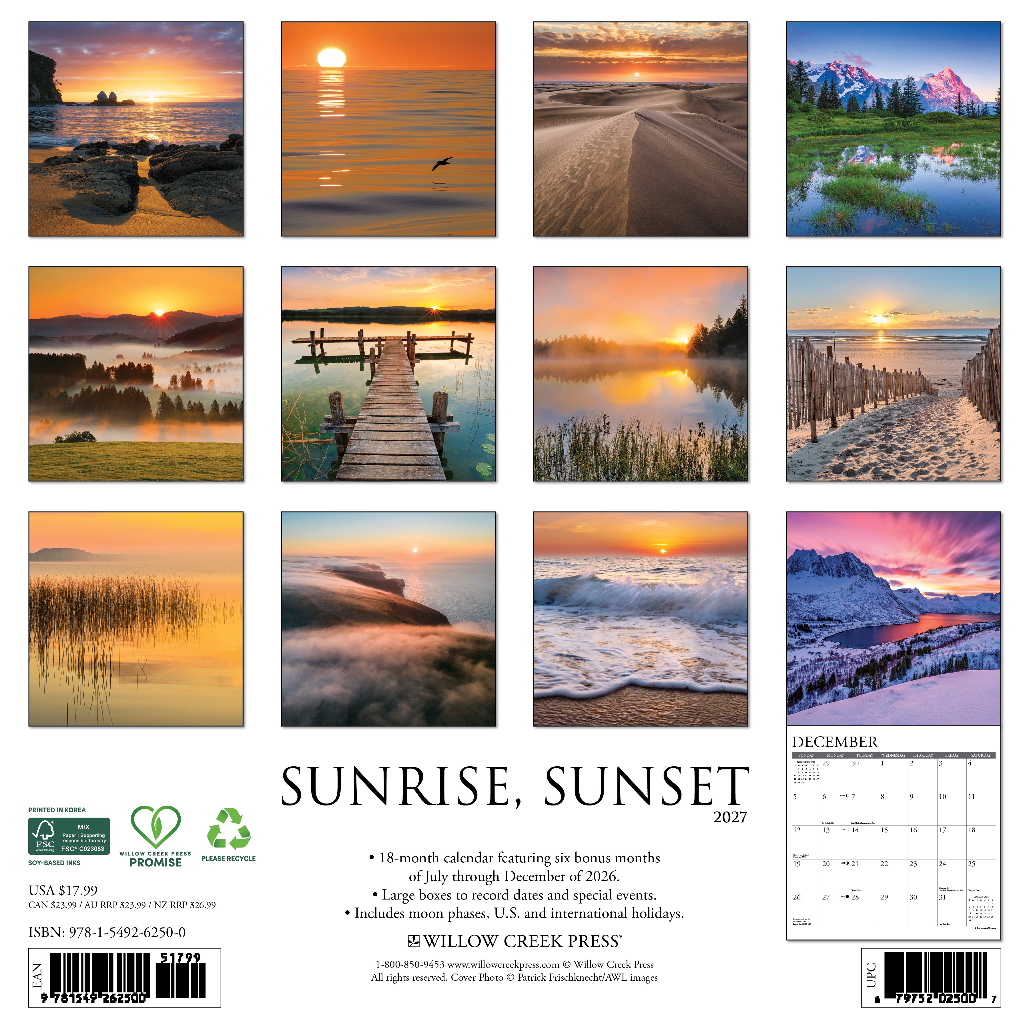 Willow Creek Press, Sunrise, Sunset 2027 Wall Calendar