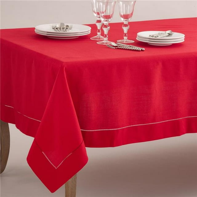 SARO 6301.R70120B 70 x 120 in. Rectangle Classic Hemstitch Border Tablecloth Red