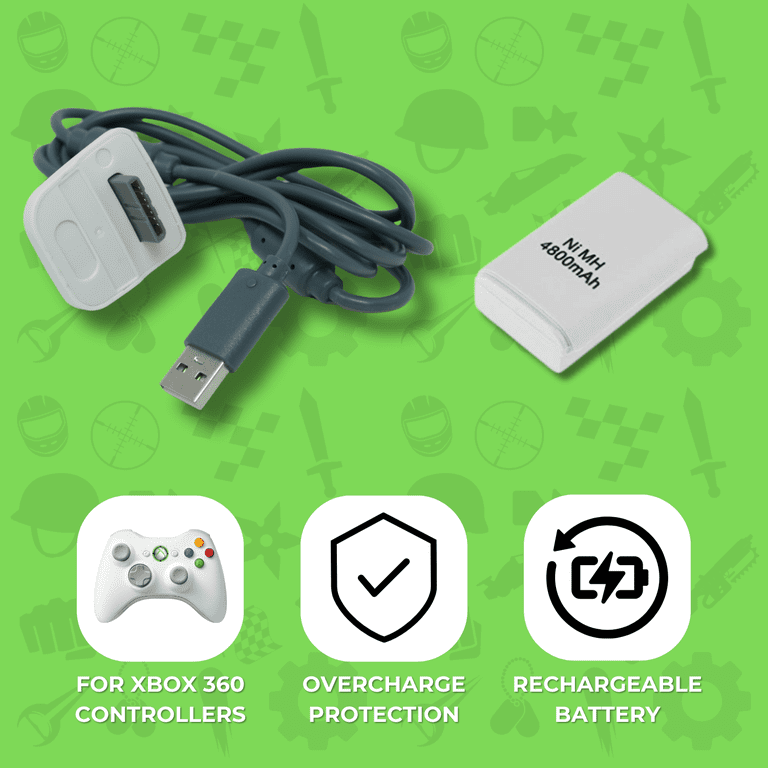 Câble Play And Charge Non Officiel Pour Xbox 360 - Blanc, Neuf, Recharge Et Jeu Simultané