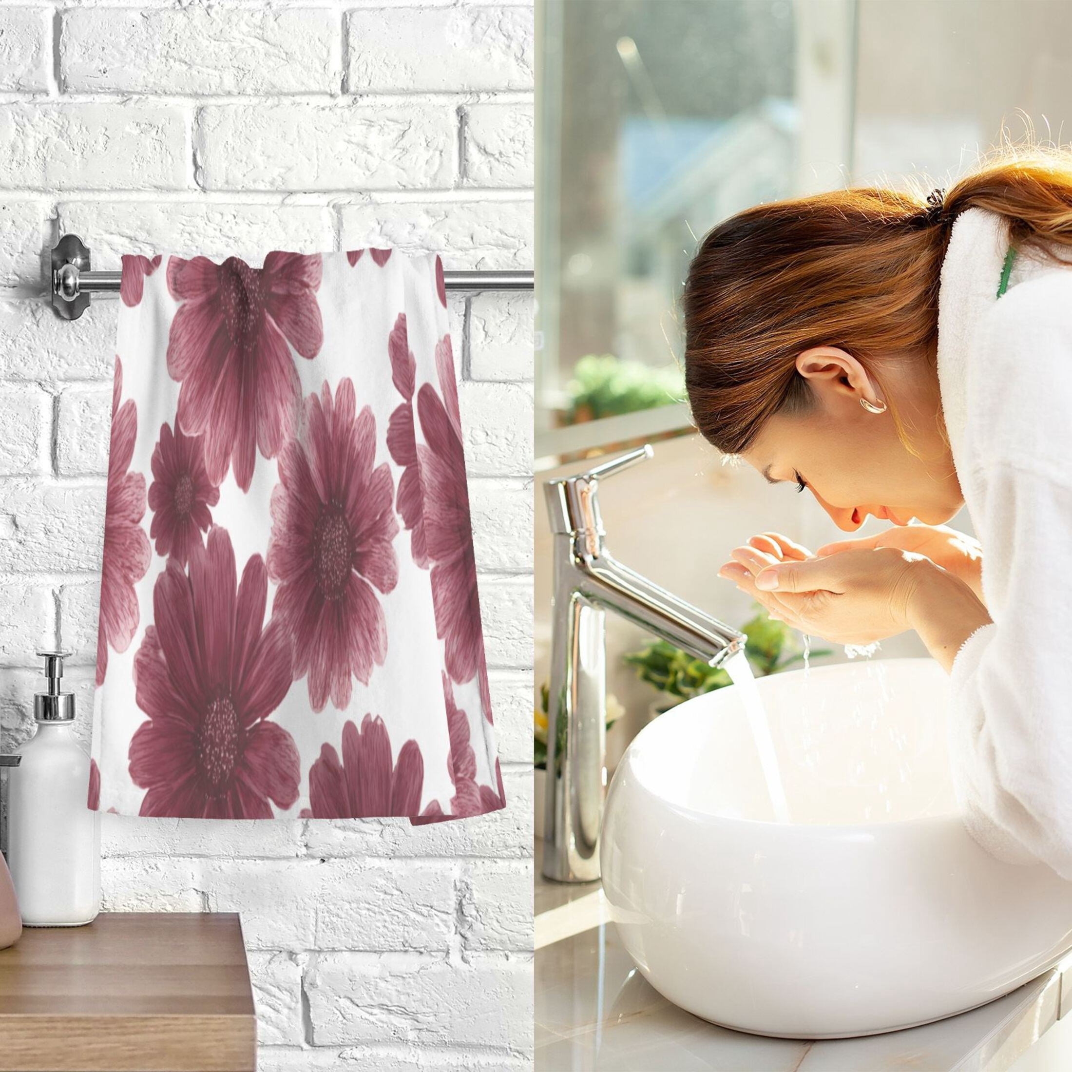 2 Pieces of Cotton Towel Face Towel Set Hand Towel Bath Towel Cotton Bath Towel Sets Seamless Pattern Maroon