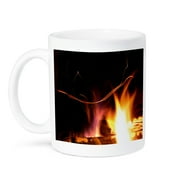 3dRose, Photograph of flickering flames from a fire in an outdoor fireplace., 15oz Mug